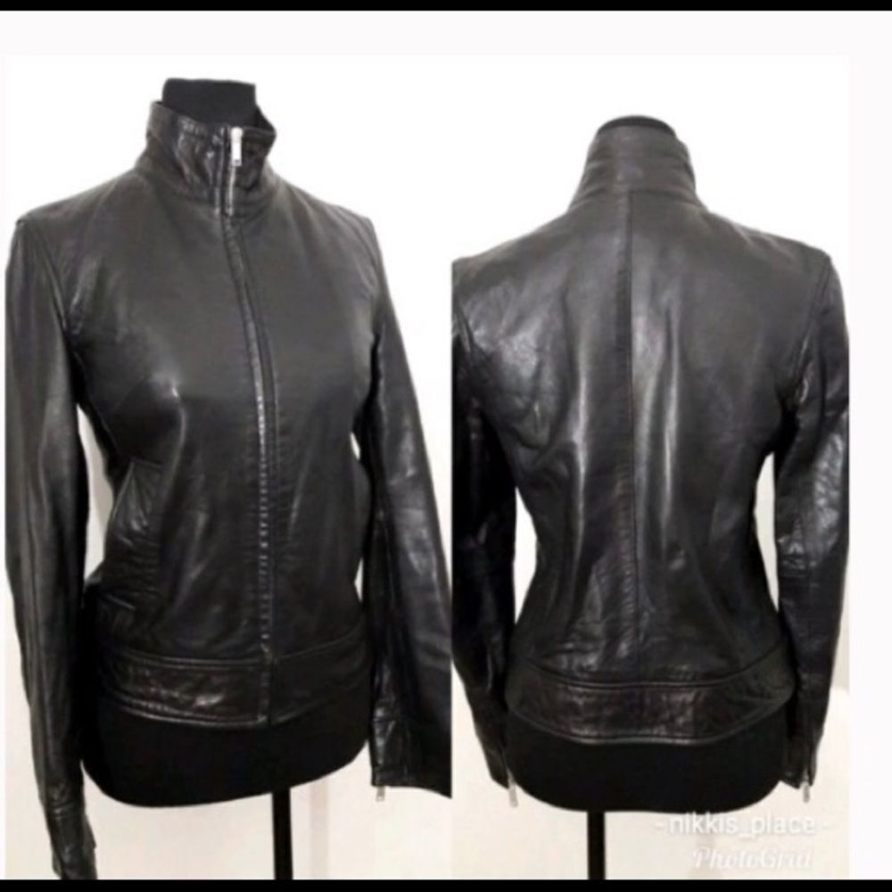 Banana Republic black vintage leather western moto jacket S
